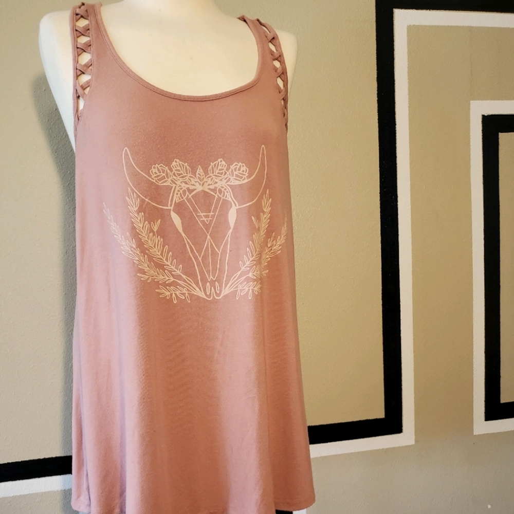 Dusty pink boho fashion tank
